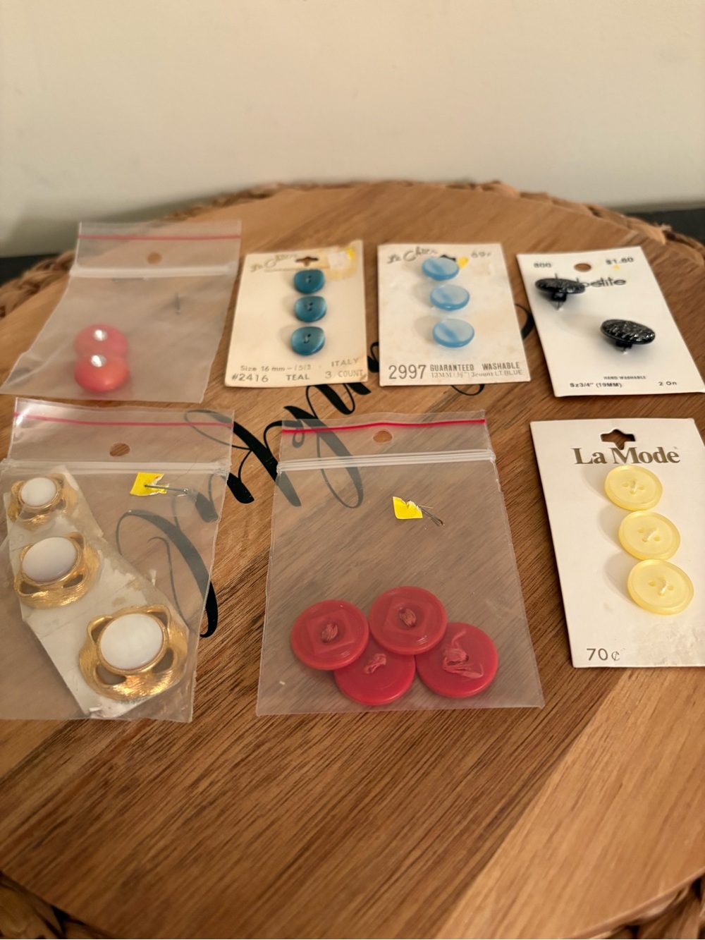 Vintage Assorted Button Pack in Red, Pink, Teal, Light Blue, Yellow, Black, Gold